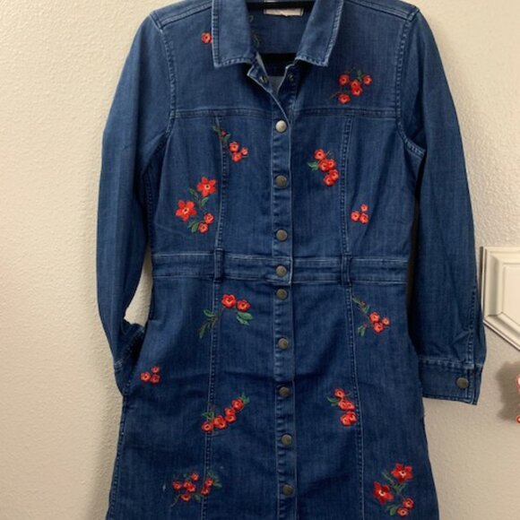 Madewell Embroidered Floral Denim Shirt Dress (wear once, pristine condition) - Picture 9 of 10